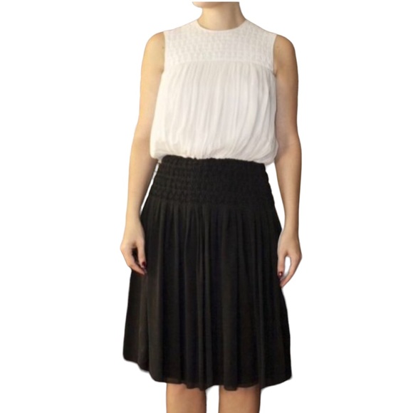 L'agence 100% Silk Diamond Pleated Dress Black Cream Size 2 - Picture 9 of 11